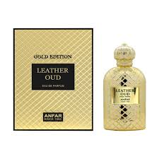 Anfar Leather OUD Gold Edition EDP 3.4oz for men fragrance bottle and box