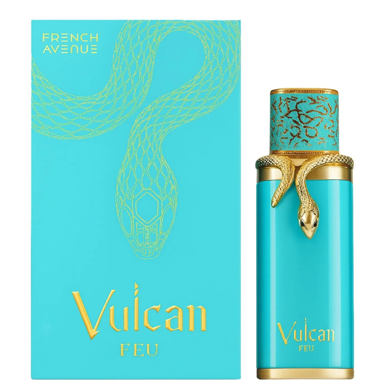 Fragrance World French Avenue Vulcan Feu EDP 3.4oz unisex fragrance bottle and box