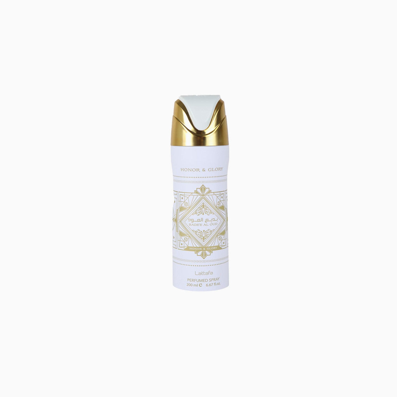 Lattafa Bade'e Al Oud Honor & Glory 6.7 Perfumed Spray unisex can packaging