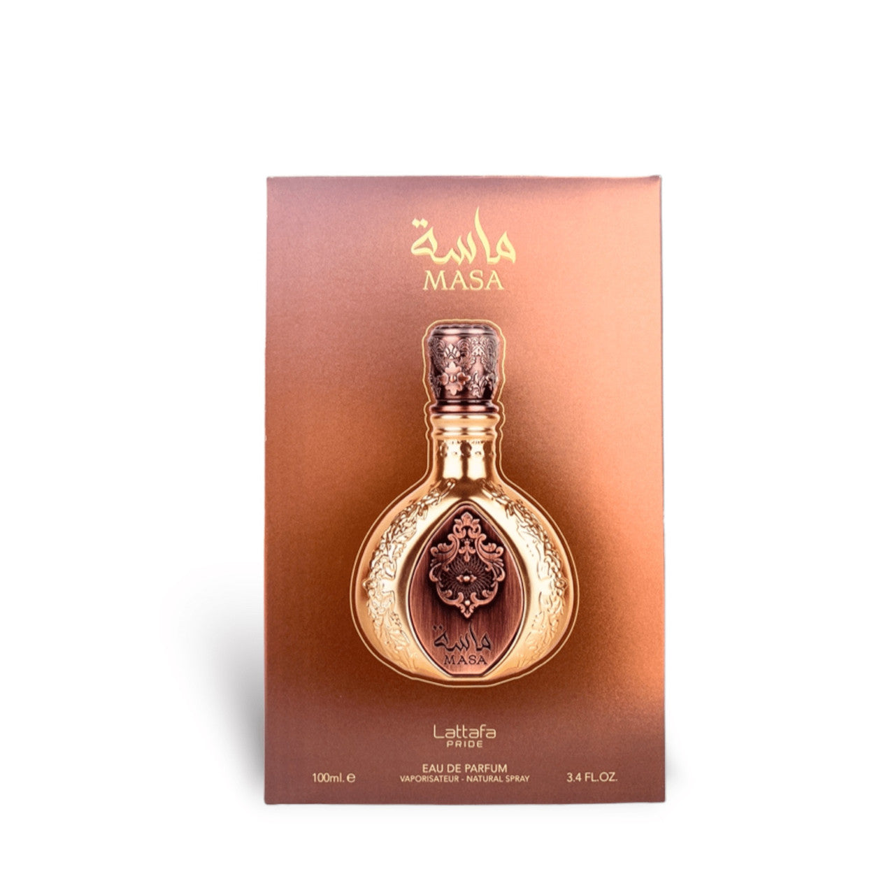 Lattafa Masa EDP 3.4oz unisex fragrance bottle and box