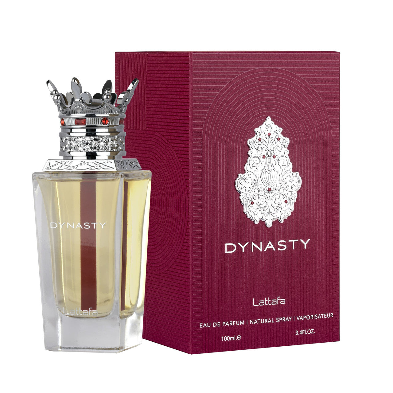 Lattafa Dynasty EDP 3.4oz unisex fragrance bottle and box