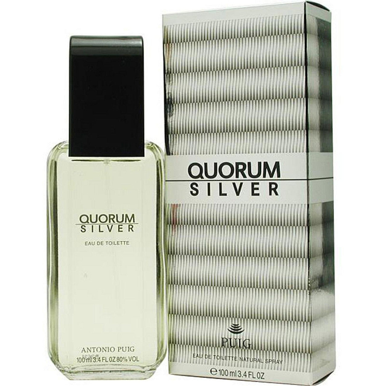 Quorum Silver EDT 3.4oz for men fragrance bottle and box